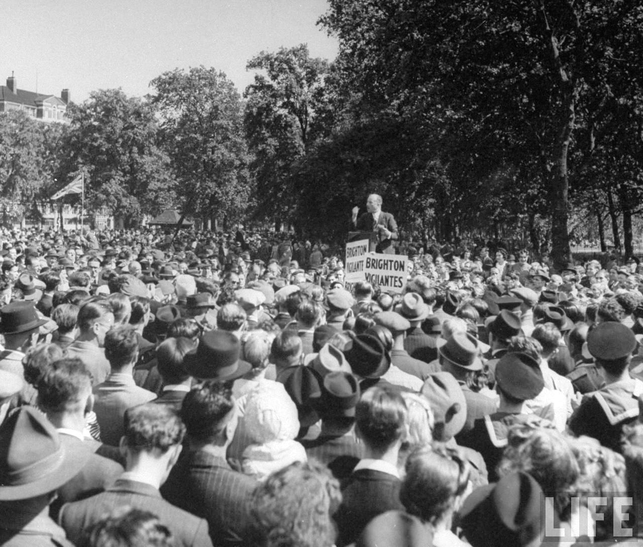 Harry speaking at a Vigilantes rally in Hyde Park (source: QueenSpark Books)
